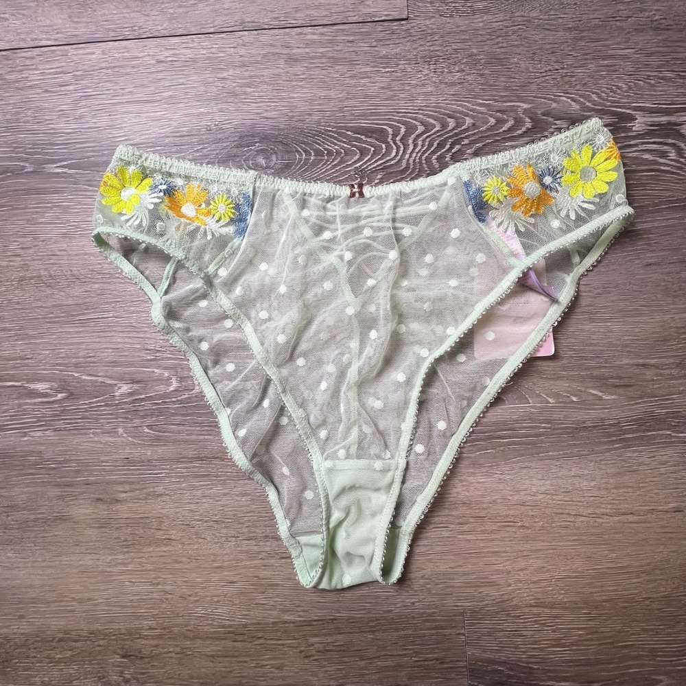 Savage X Fenty Panty Womens 1X Green Floral Mesh Polka Dot Lace Up Brief NWT